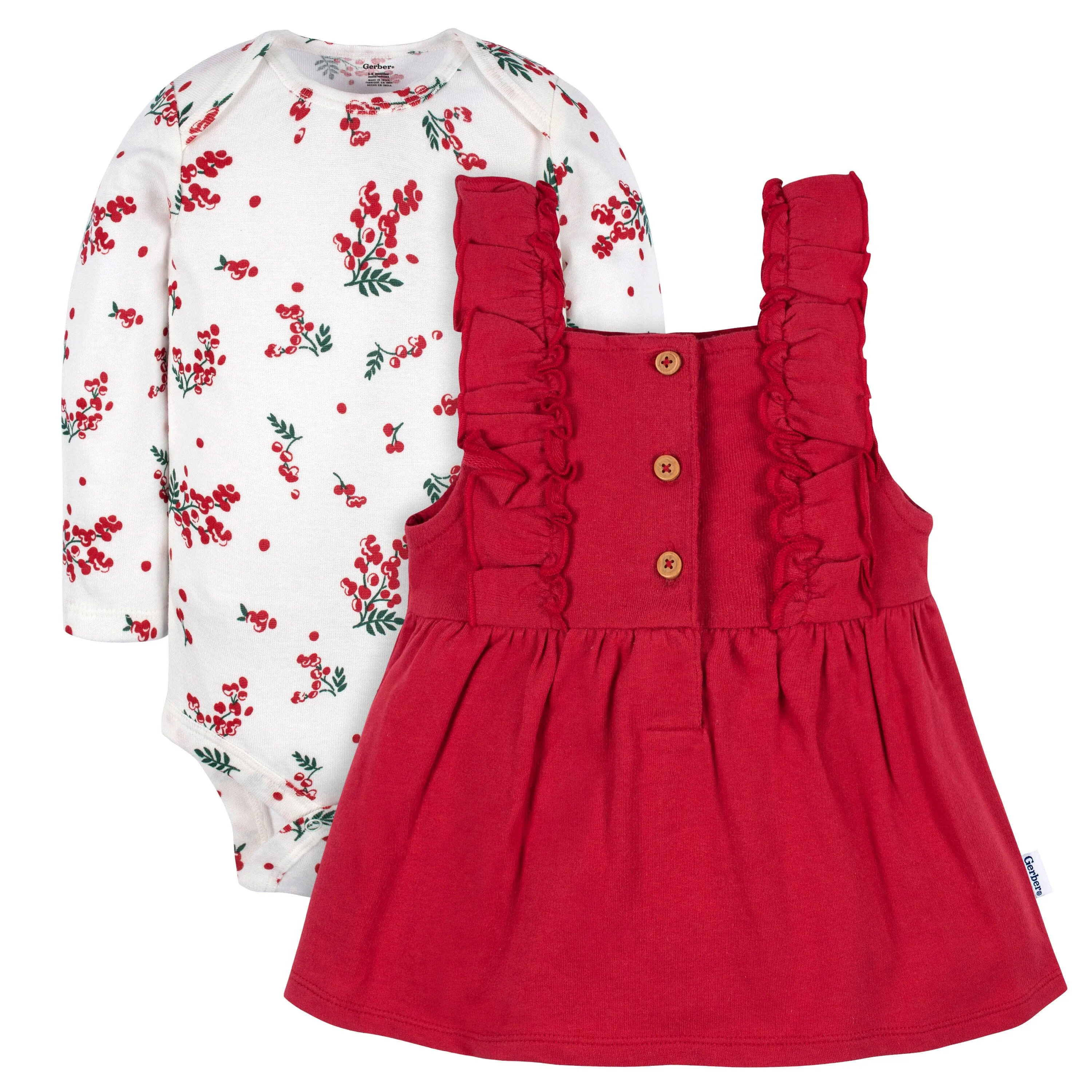 2-Piece Baby Girls Red Holly Berries Jumper & Bodysuit Set