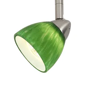 4 87" Tall Serpentine Track Head with Shade in Brushed Steel with Green Fire Glass