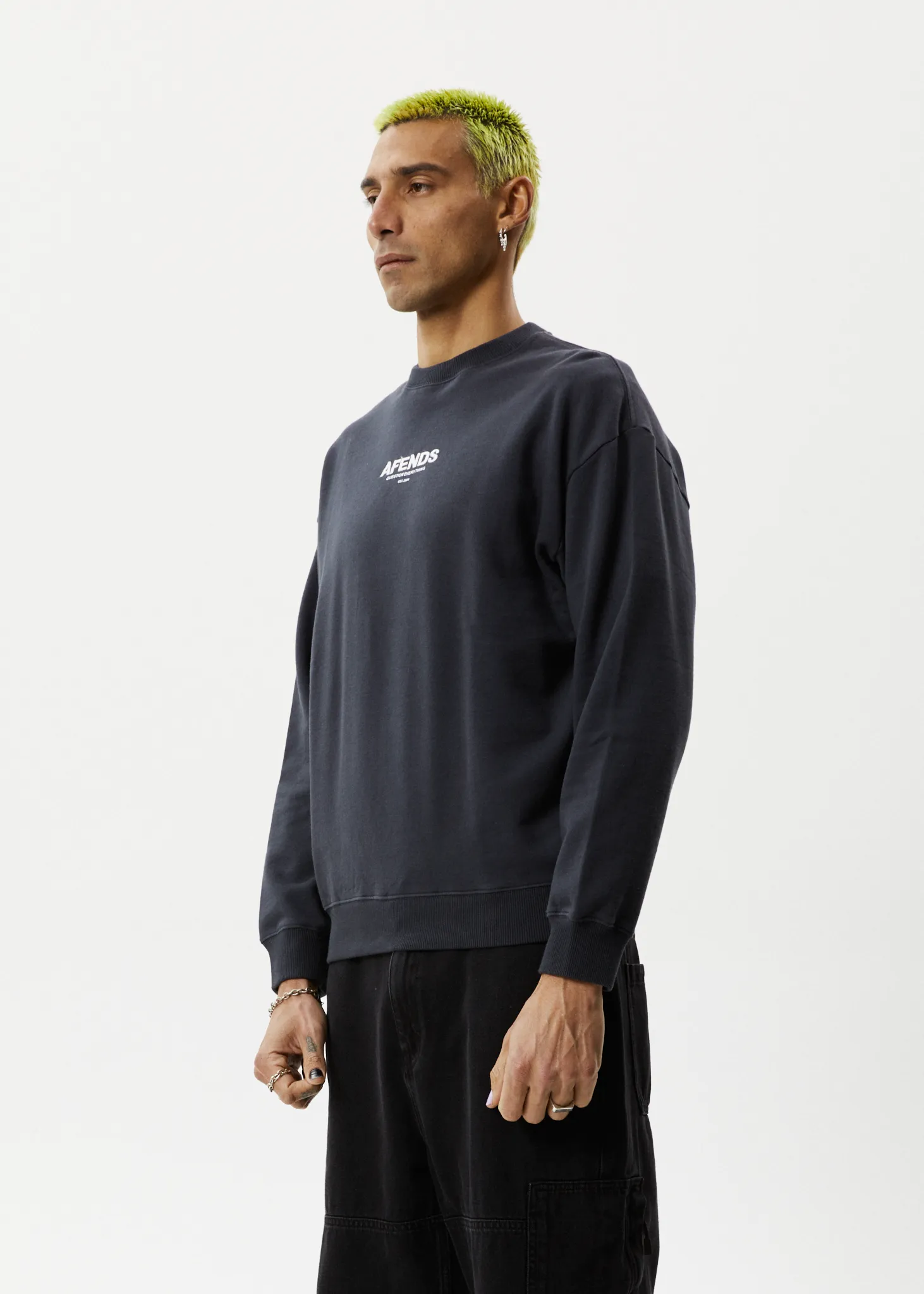 AFENDS Mens Vinyl - Crew Neck Jumper - Charcoal