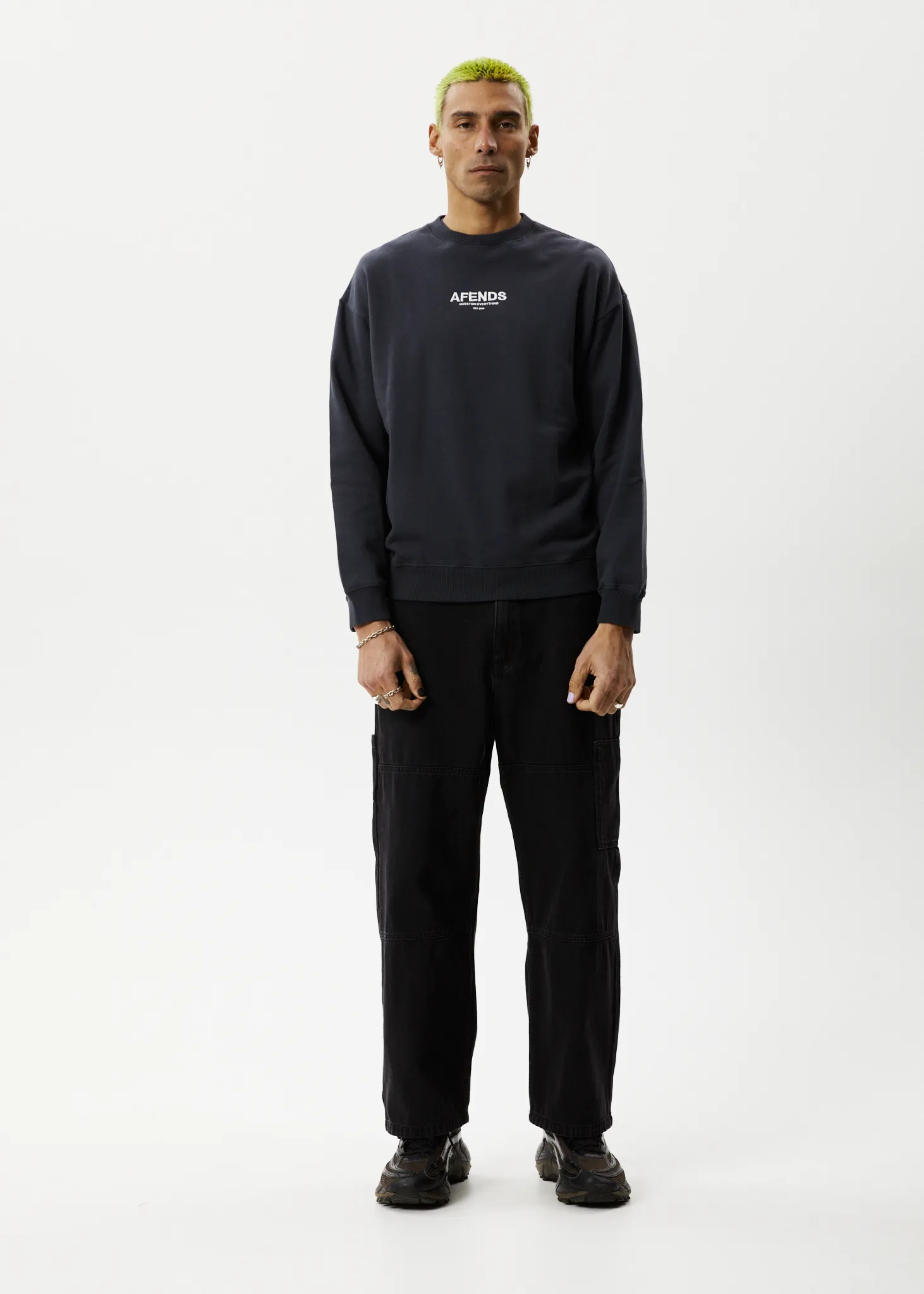 AFENDS Mens Vinyl - Crew Neck Jumper - Charcoal