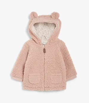 Baby pink teddy fur zipper front hoodie