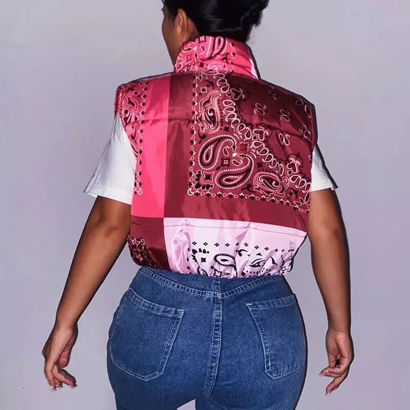 Bandana og puffer bubble crop vest coat jacket