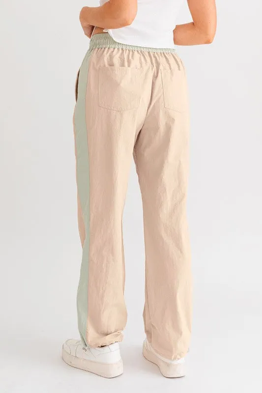 Beige-Sage High Waist Two Tone String Pants