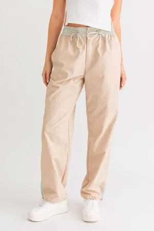 Beige-Sage High Waist Two Tone String Pants