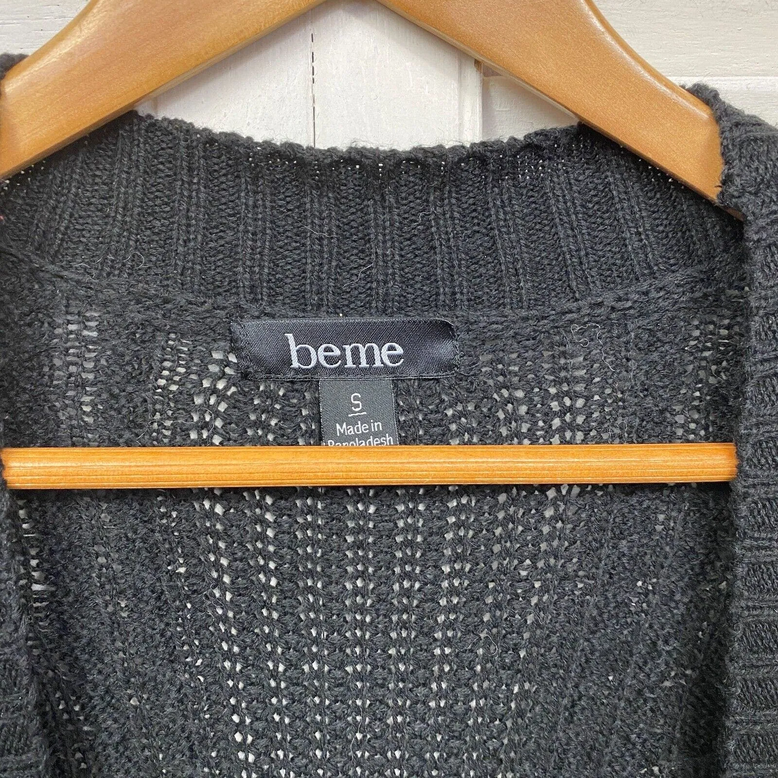 Beme Cardigan 16 Plus Small Black Long Sleeve Open Knit Jumper Chunky Preloved