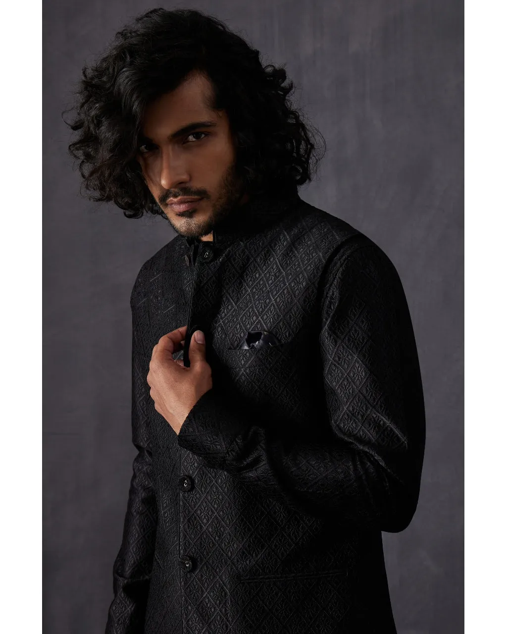 Black Embroidery Kairos Nehru Jacket Set