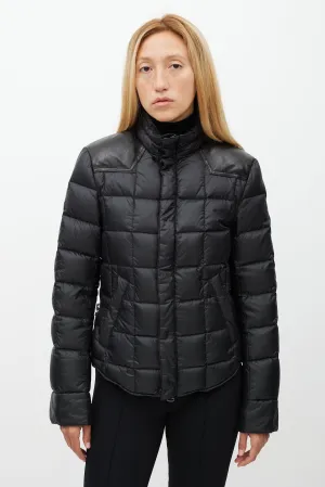 Black Leather Yoke Puffer Jacket