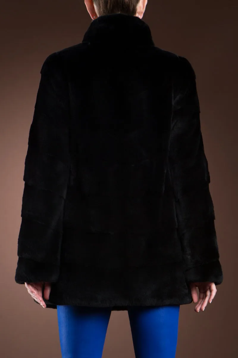 Black Plucked Mink Fur Jacket