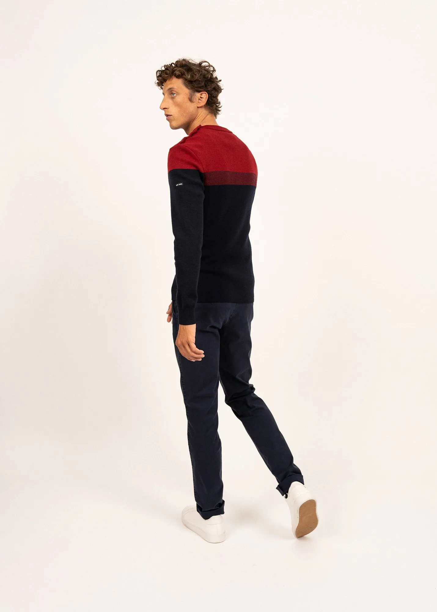 Bretagne sailor jumper - slim fit, in pure new wool (MARINE/PERSAN)