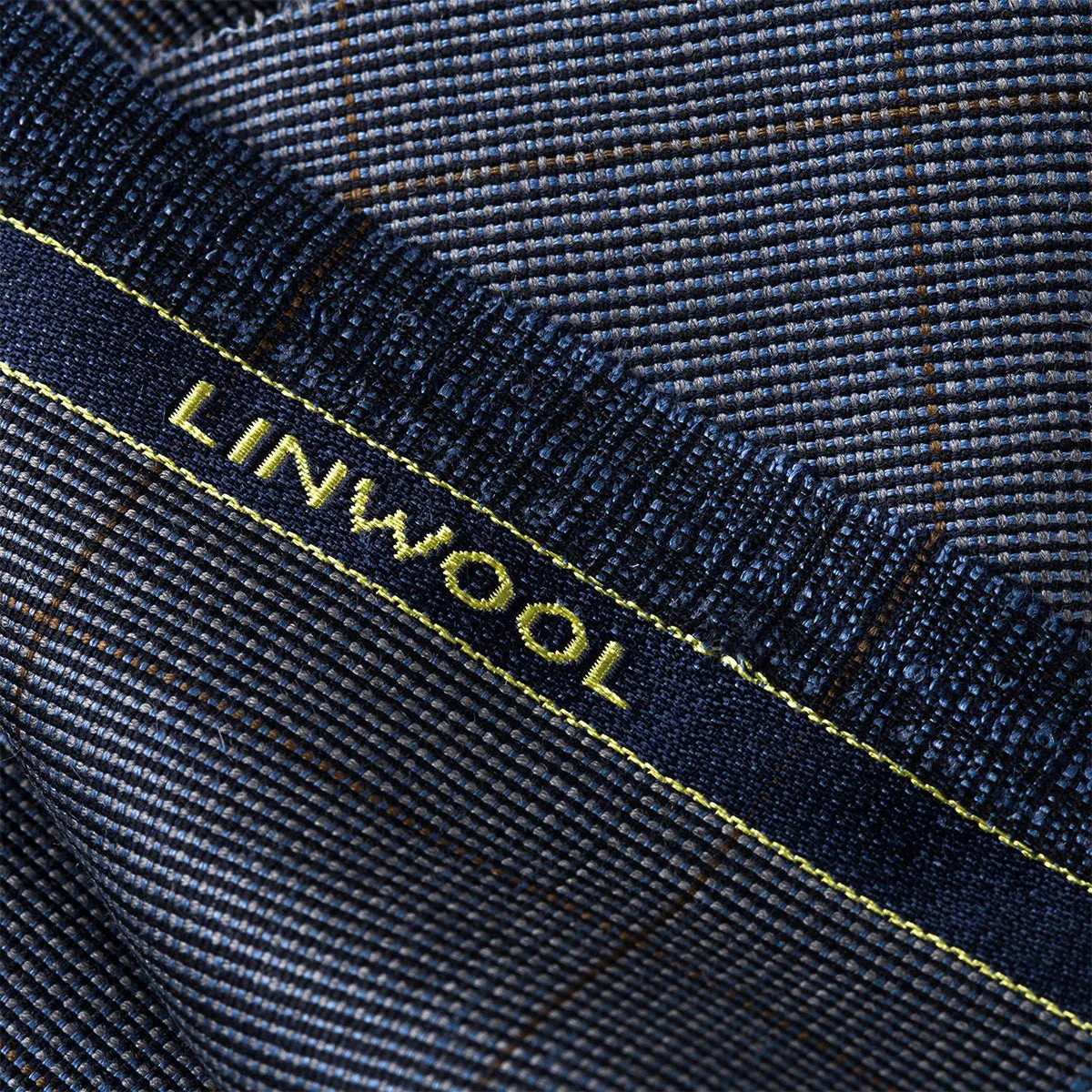 Broad Checks Dark Blue Linwool Jacketing Fabric"