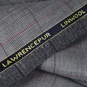 Broad Checks Medium Grey Linwool Jacketing Fabric"