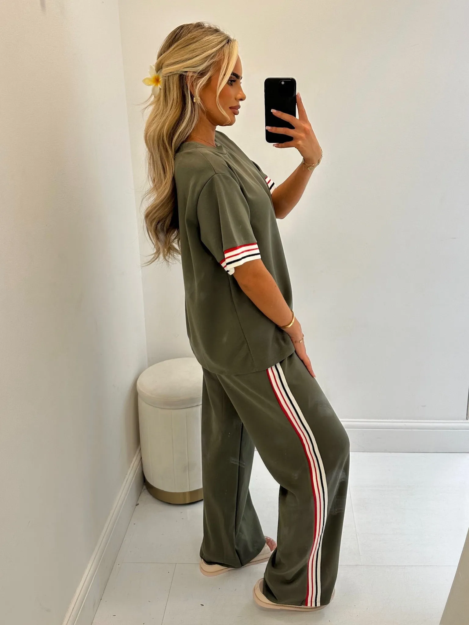 BUNNY KHAKI STRIPE LOUNGE SET