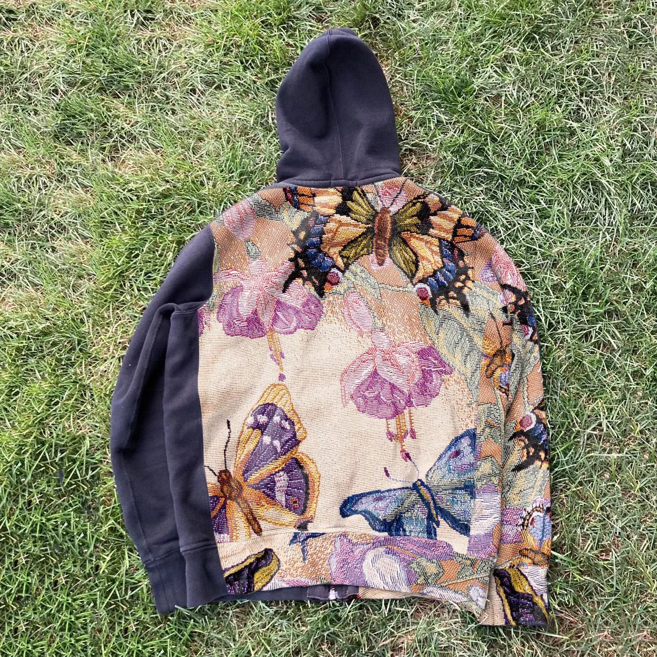 Butterfly stitching trend printing zipper cardigan hoodie