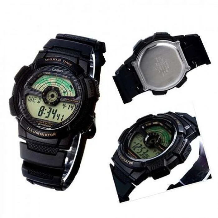 Casio World Timer Digital Black Resin Strap Watch  | AE-1100W-1BVDF