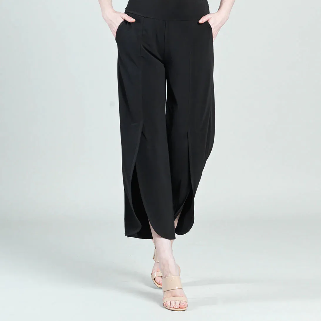 Clara Sun Woo Draped Front Slit Ankle Petal Pant - Black PT30