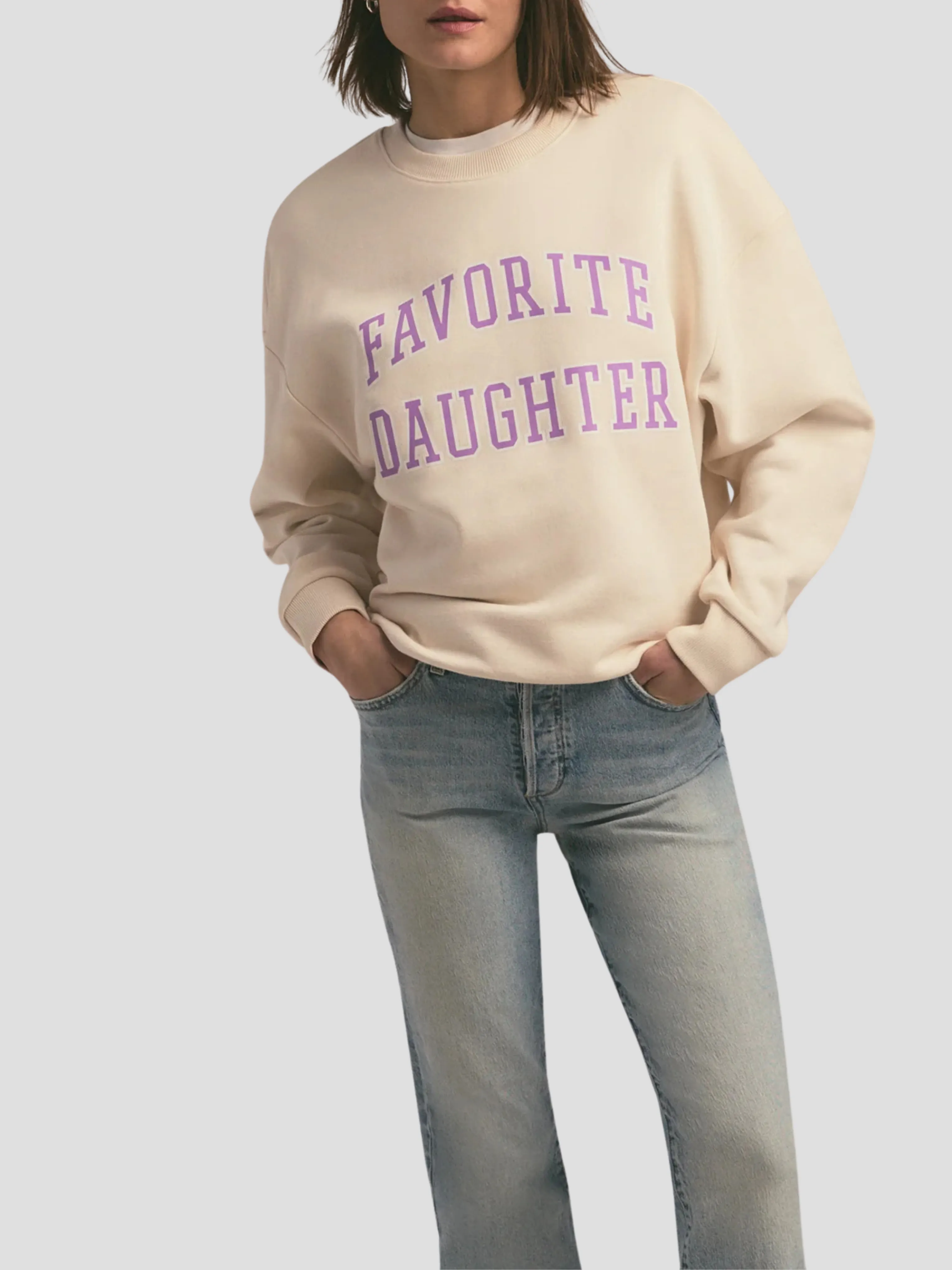 Collegiate Sweatshirt in White and Purple