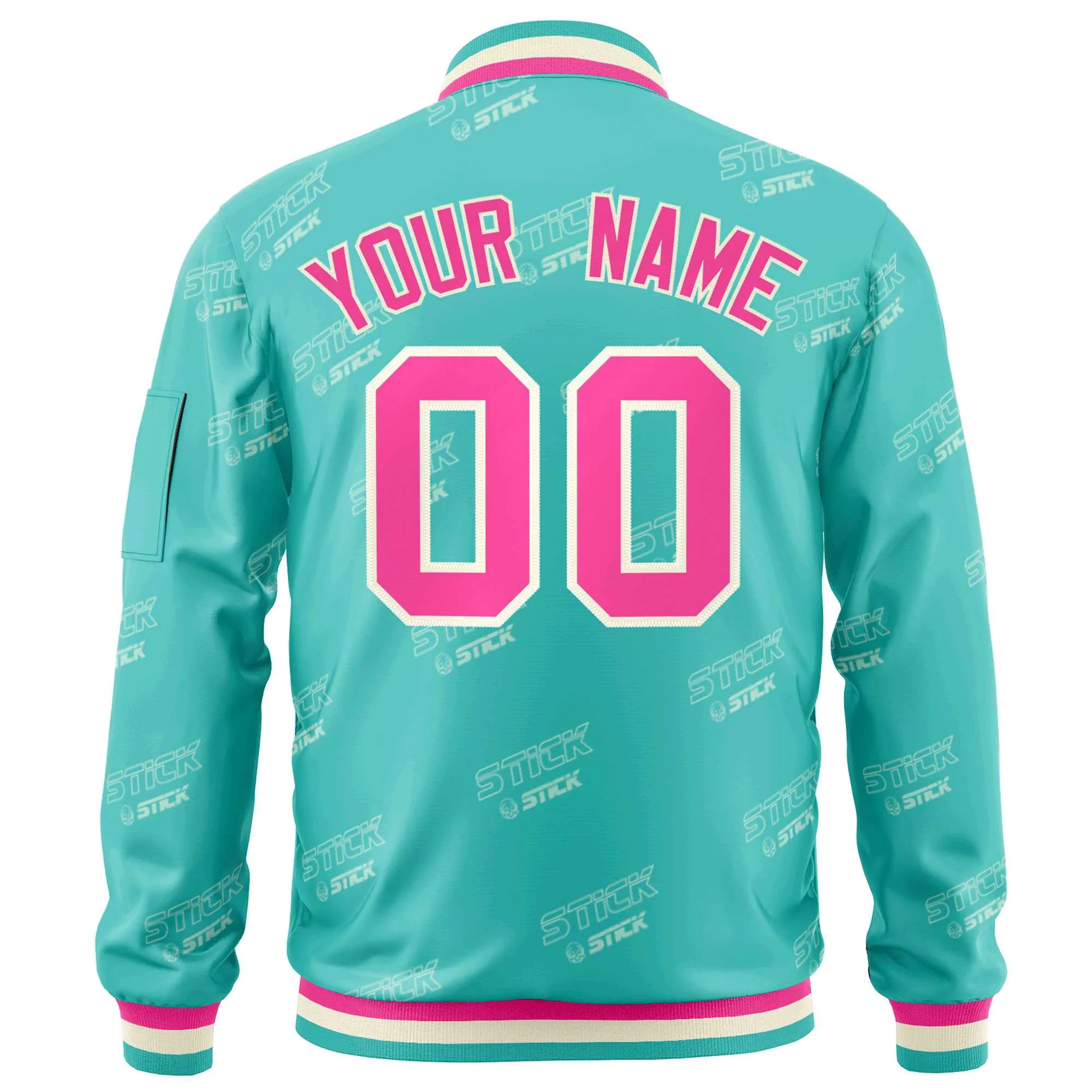 Custom Aqua Pink-Cream Letter Full-Zip Varsity Bomber Jacket