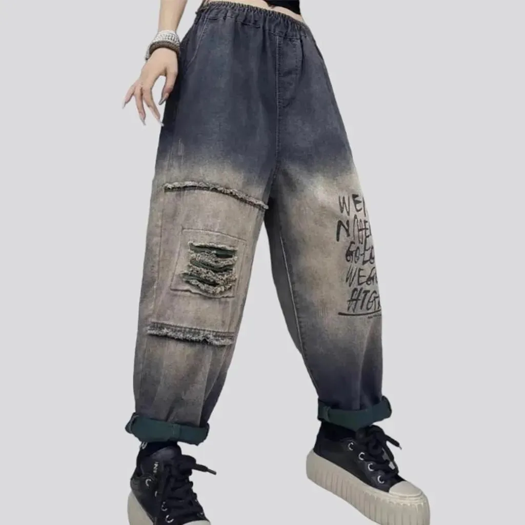 Dark-grey street denim pants for women