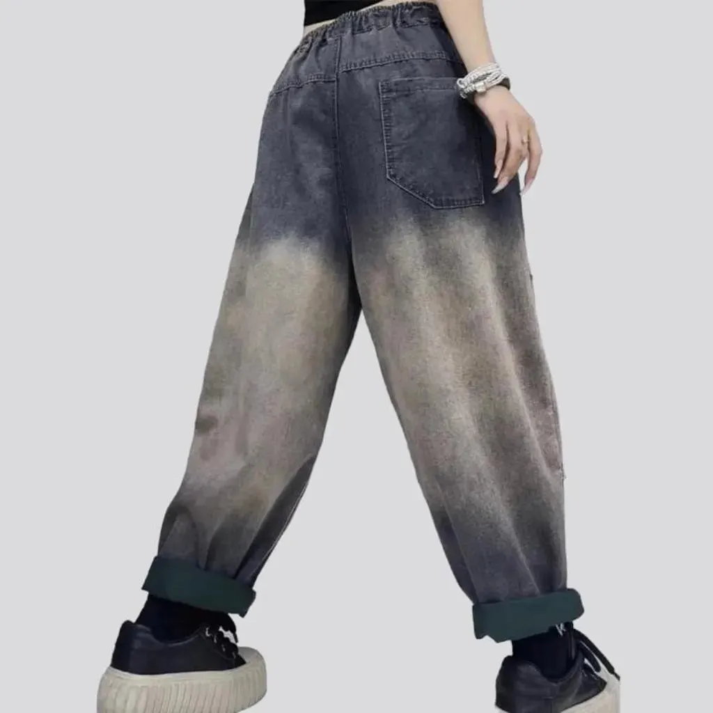 Dark-grey street denim pants for women