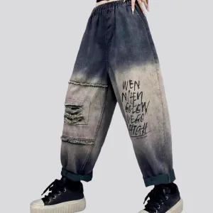 Dark-grey street denim pants for women