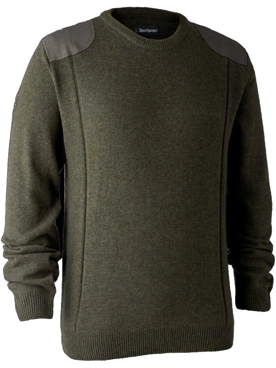 DEERHUNTER Sheffield Knit O-Neck Jumper - Mens - Green Melange