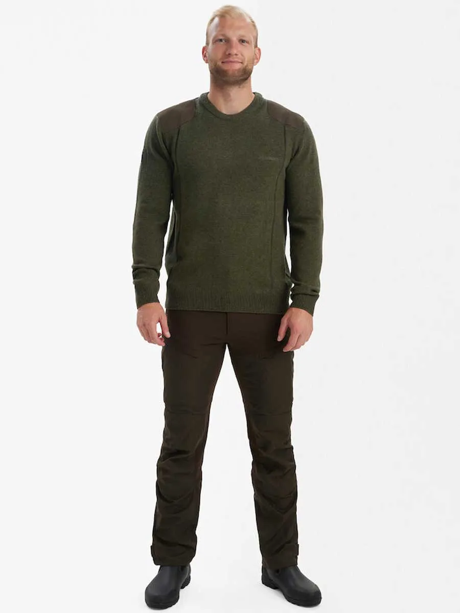 DEERHUNTER Sheffield Knit O-Neck Jumper - Mens - Green Melange