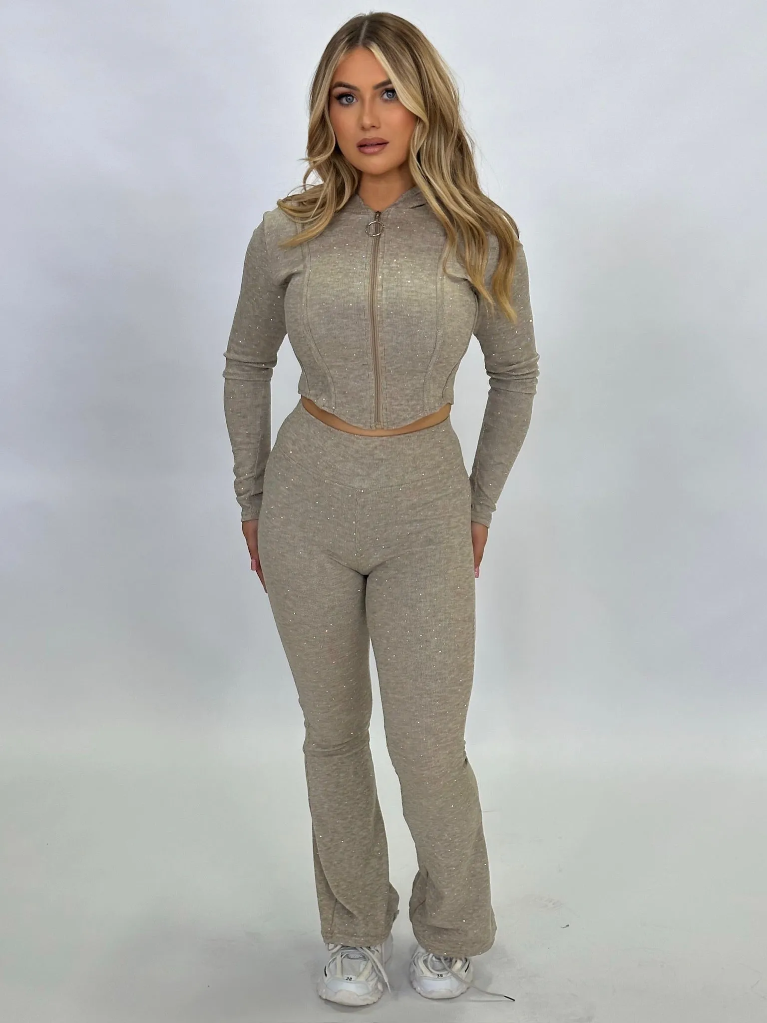 Denise taupe crystal zip up flared Loungeset