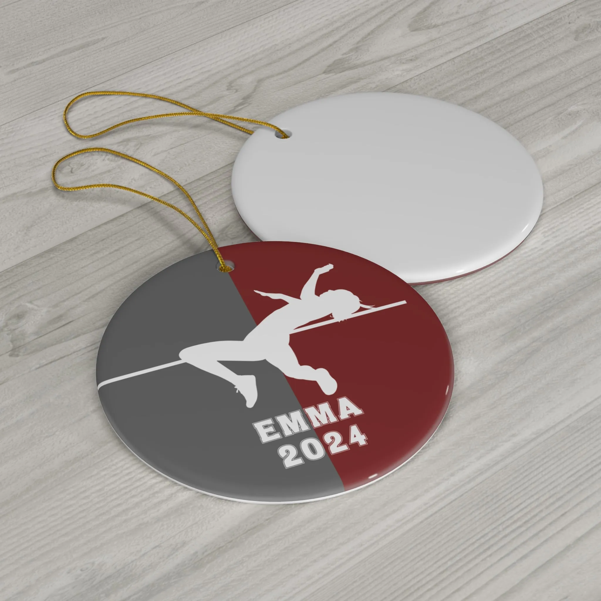 Discus Throw Ornament, 2024 Personalized Boys Track and Field Christmas Ornament, Ceramic Tree Ornament