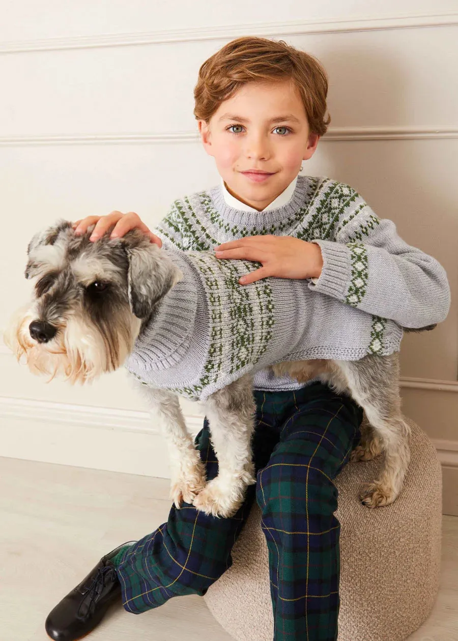 Fair Isle Dog Jumper in Grey (S-M)