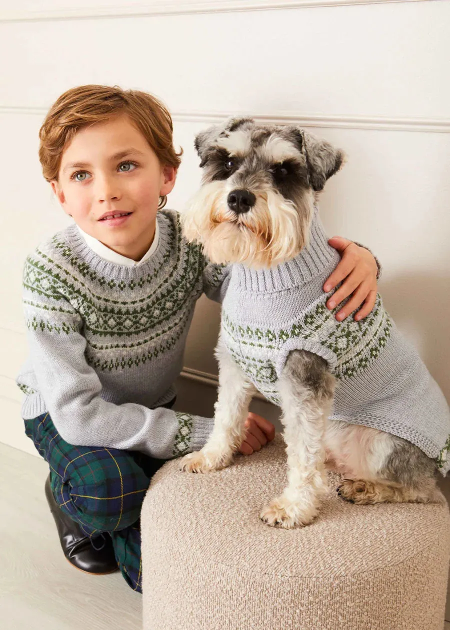 Fair Isle Dog Jumper in Grey (S-M)