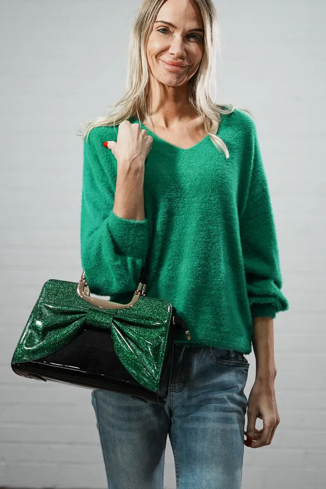 Fluffy V-neck  jumper | FAUX FUR JUMPER