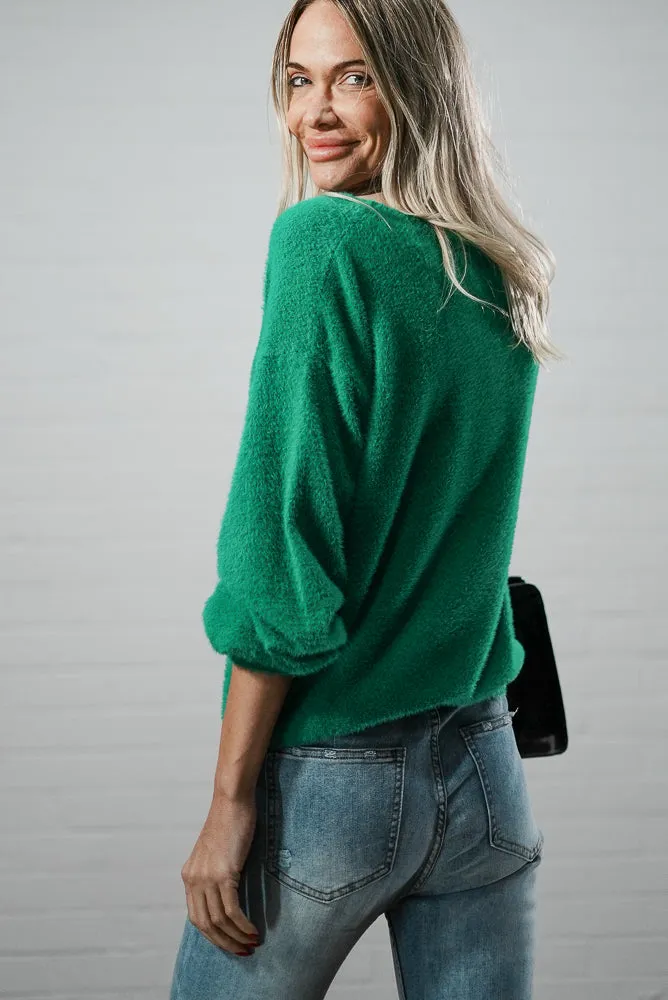 Fluffy V-neck  jumper | FAUX FUR JUMPER