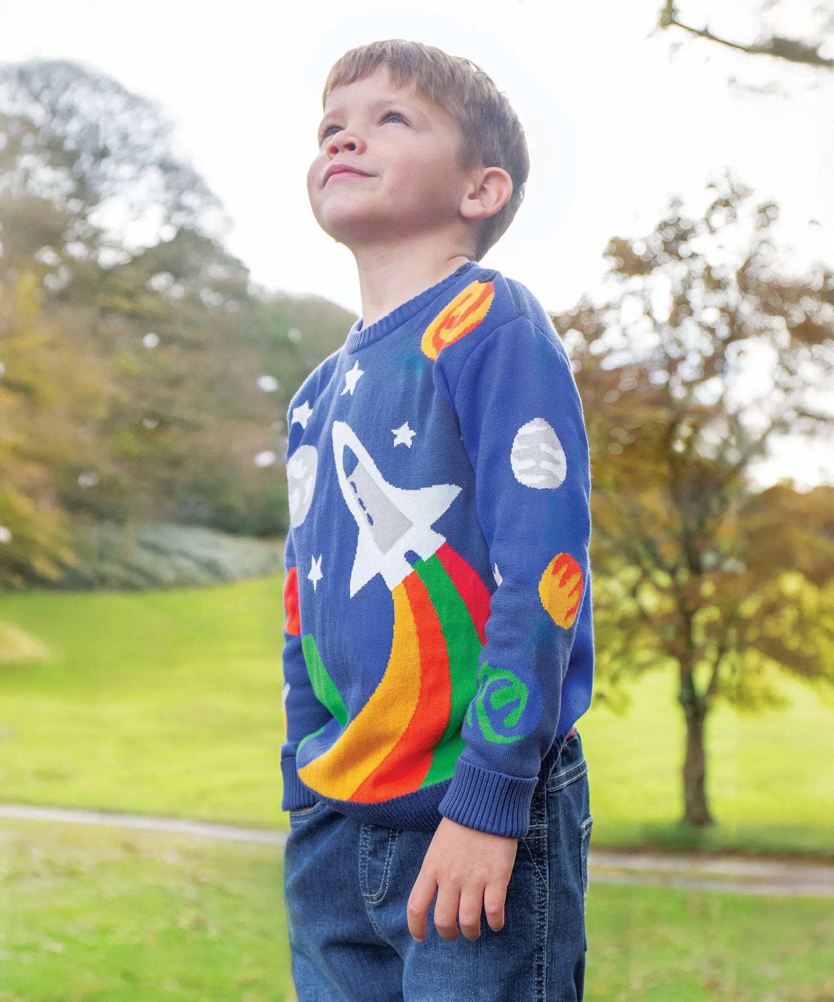 Frugi Elwood Knitted Jumper - Blue Tang/Rocket