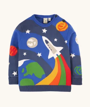 Frugi Elwood Knitted Jumper - Blue Tang/Rocket