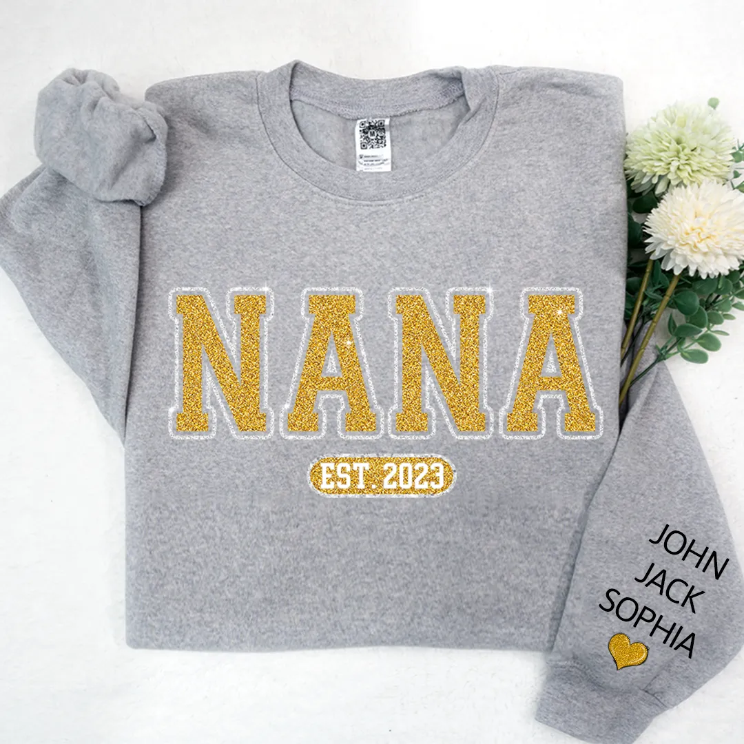 Glitter Nana Est Custom Nana Mimi Grandma With Kids Sweatshirt