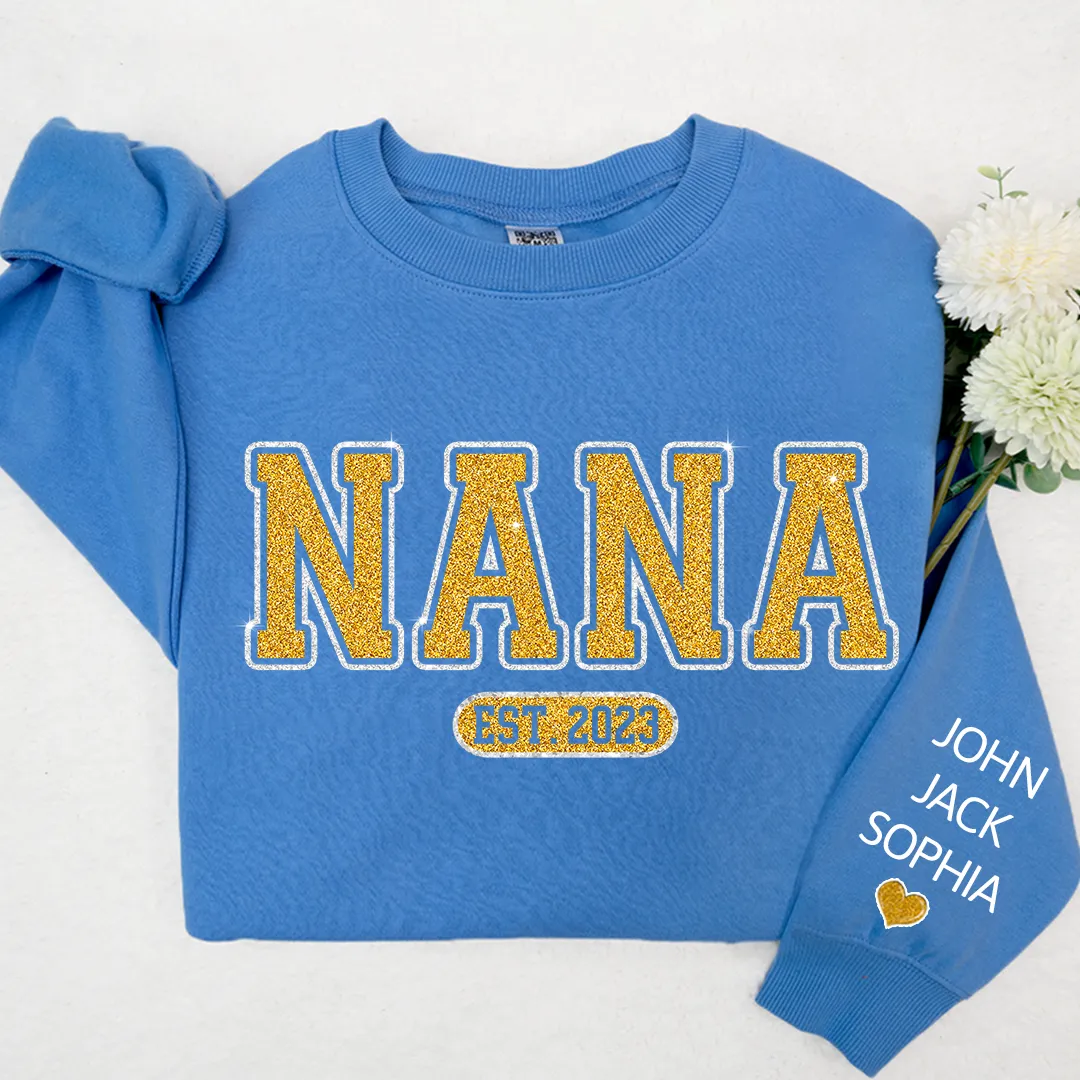 Glitter Nana Est Custom Nana Mimi Grandma With Kids Sweatshirt