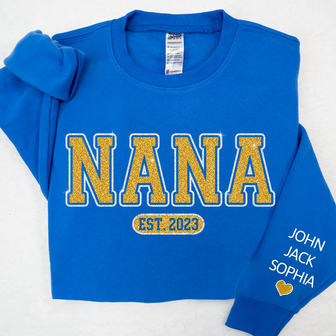 Glitter Nana Est Custom Nana Mimi Grandma With Kids Sweatshirt