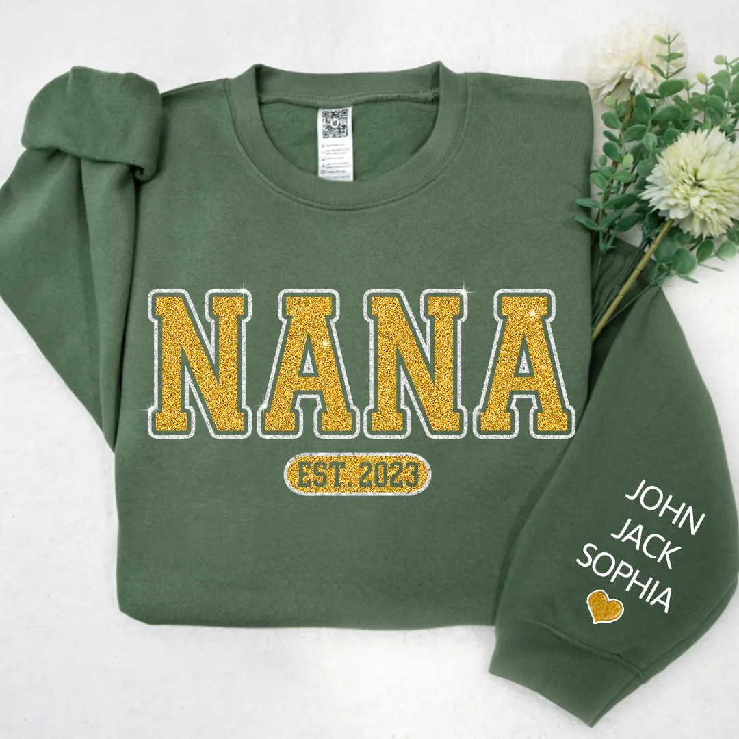 Glitter Nana Est Custom Nana Mimi Grandma With Kids Sweatshirt