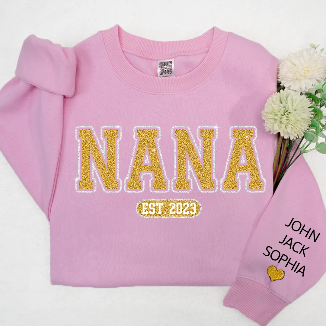 Glitter Nana Est Custom Nana Mimi Grandma With Kids Sweatshirt