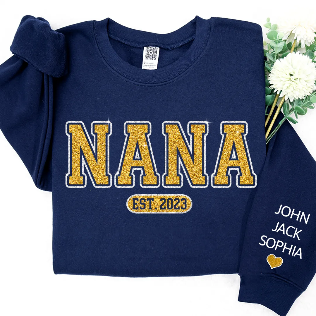 Glitter Nana Est Custom Nana Mimi Grandma With Kids Sweatshirt