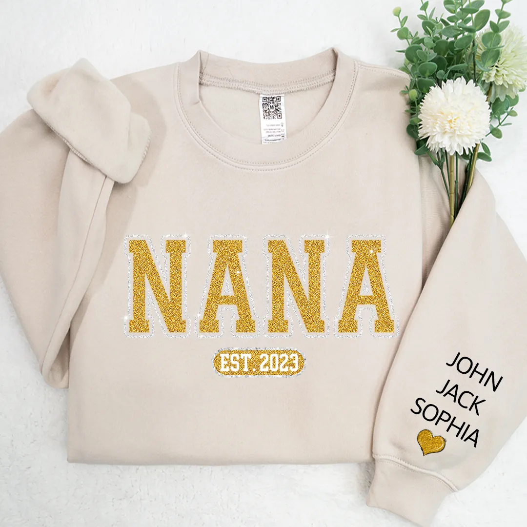 Glitter Nana Est Custom Nana Mimi Grandma With Kids Sweatshirt