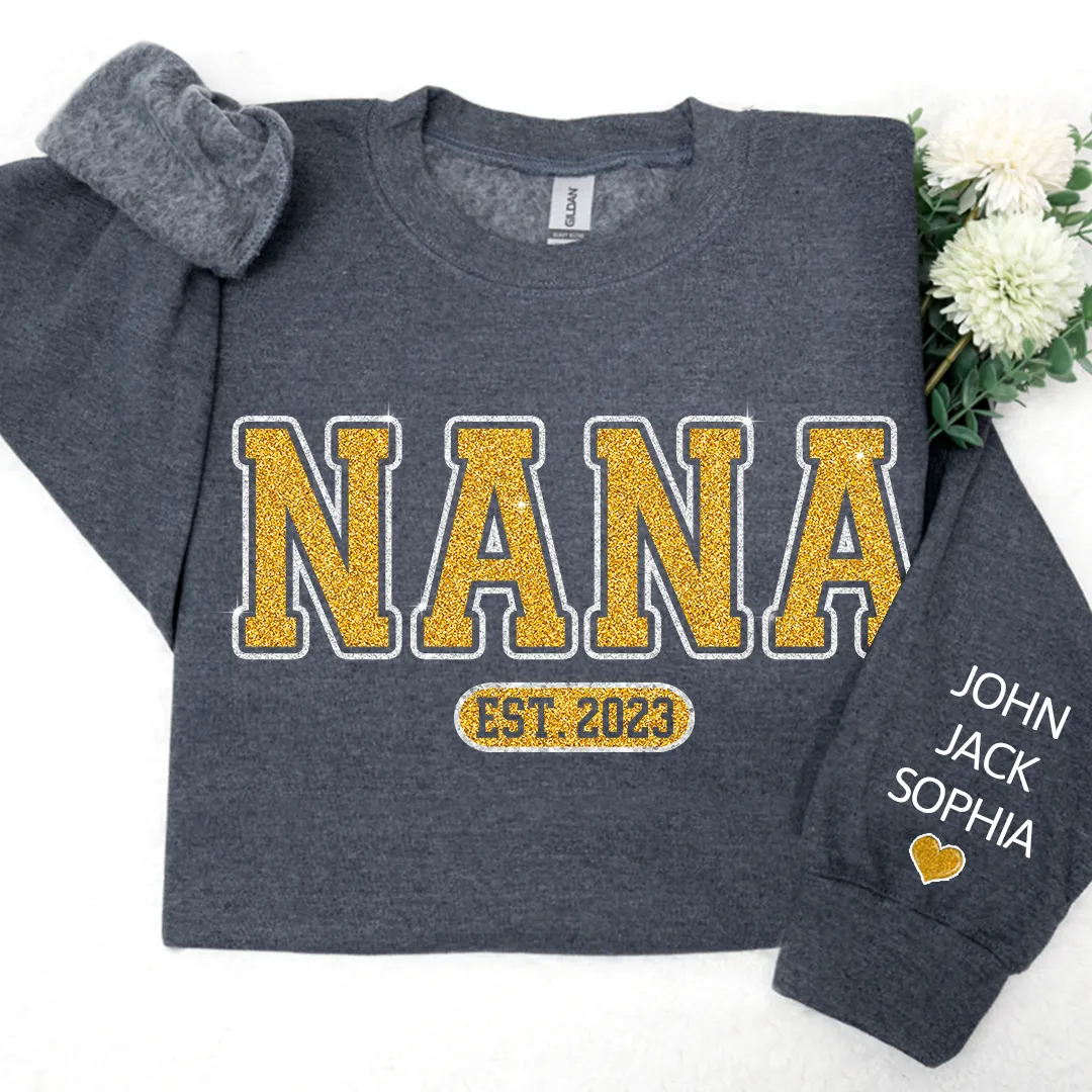 Glitter Nana Est Custom Nana Mimi Grandma With Kids Sweatshirt