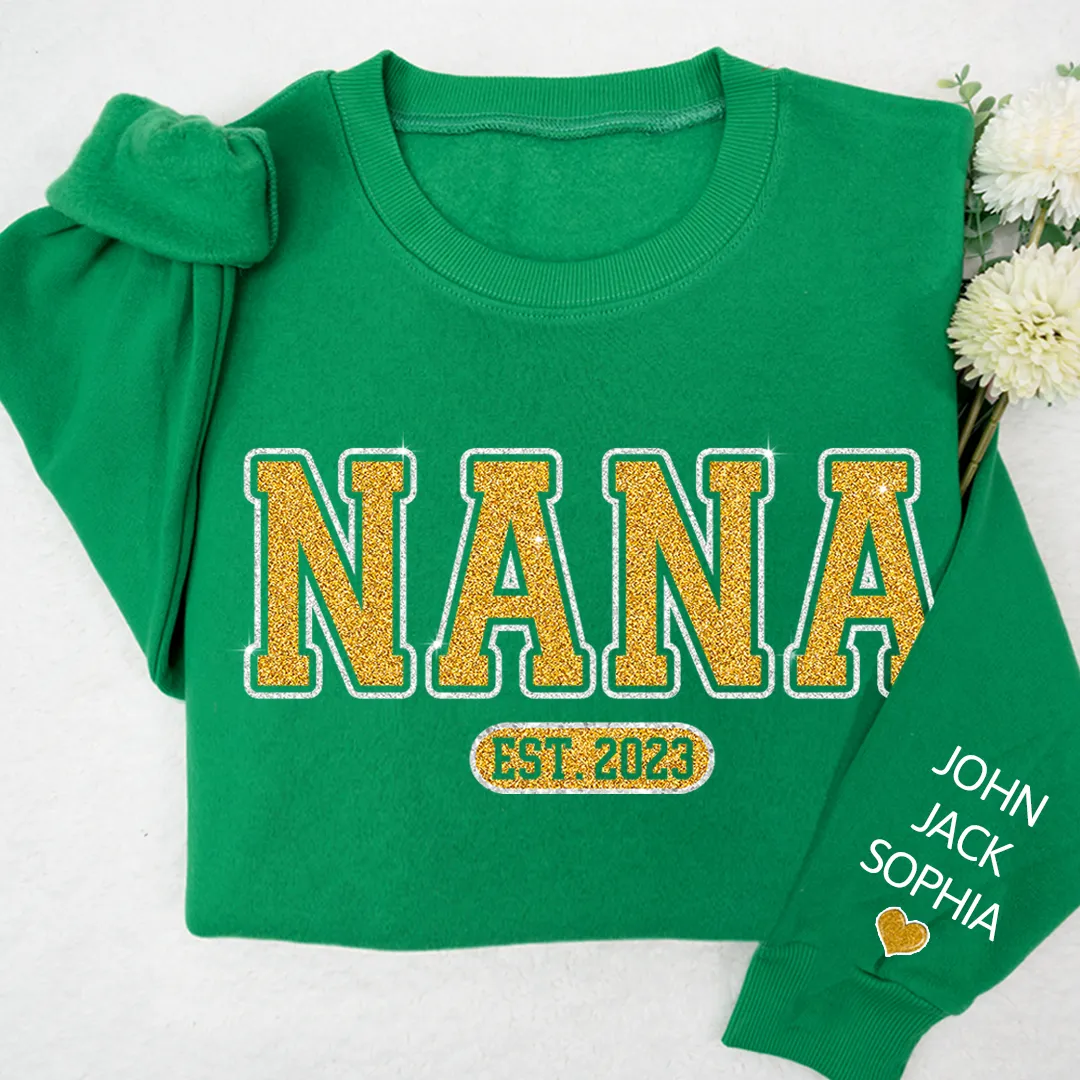 Glitter Nana Est Custom Nana Mimi Grandma With Kids Sweatshirt