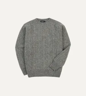 Grey Brushed Cable Knit Shetland Crew Neck Jumper