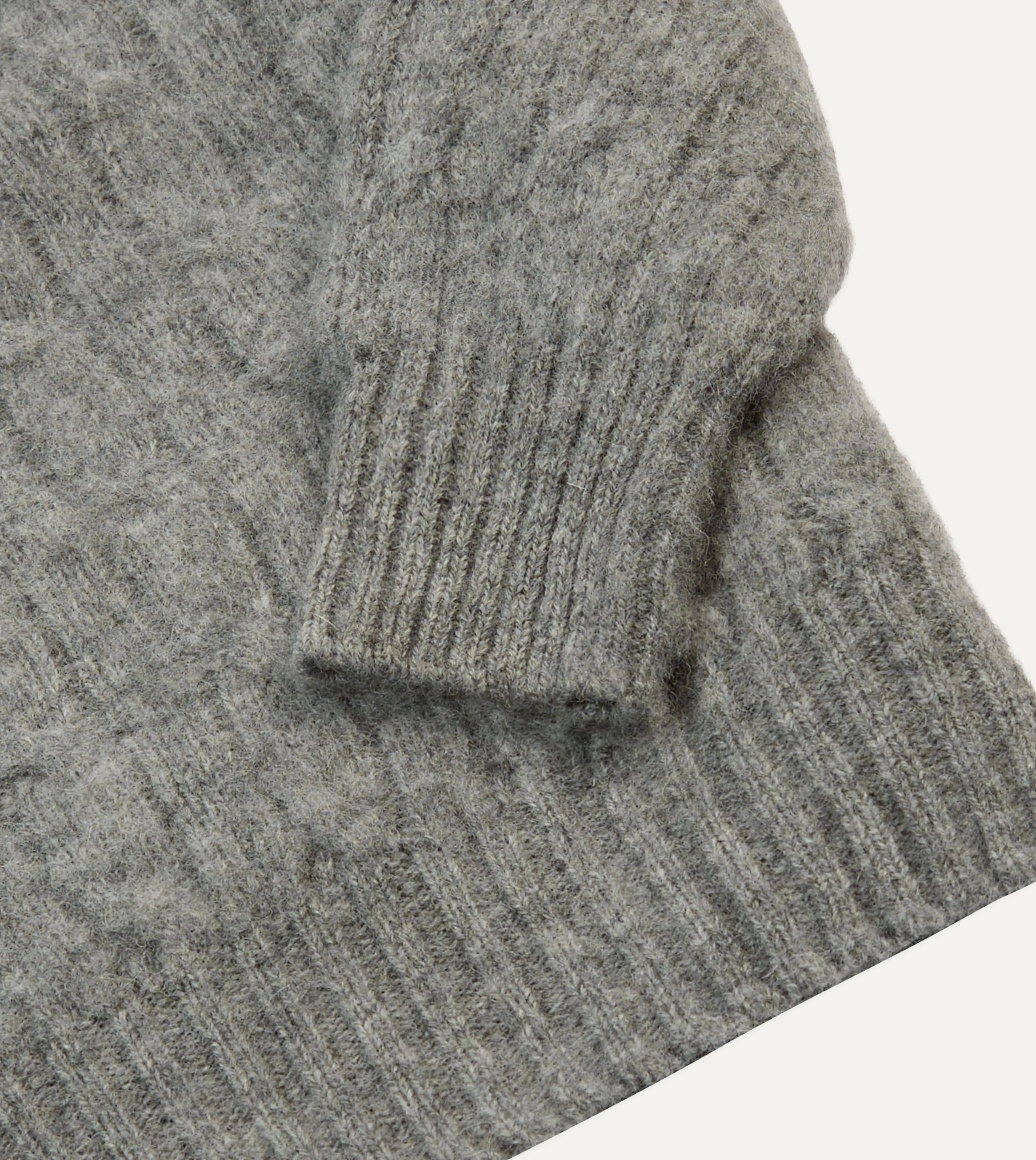 Grey Brushed Cable Knit Shetland Crew Neck Jumper