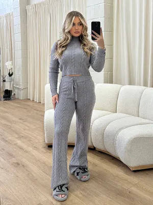 Hailey grey knitted two piece trouser set