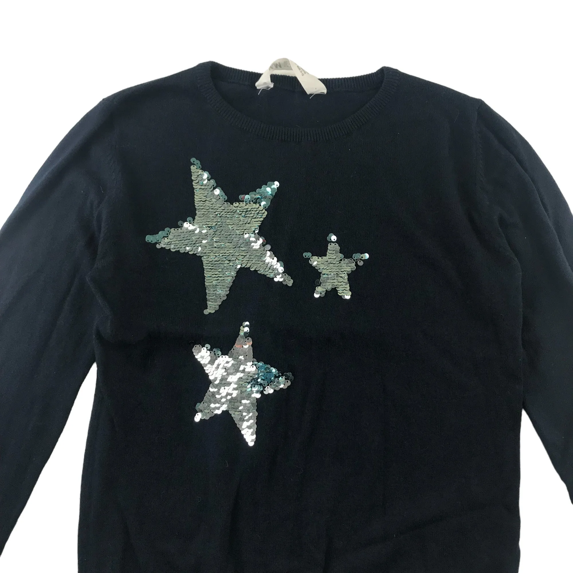 H&M jumper 11-12 years navy blue sequin stars cotton