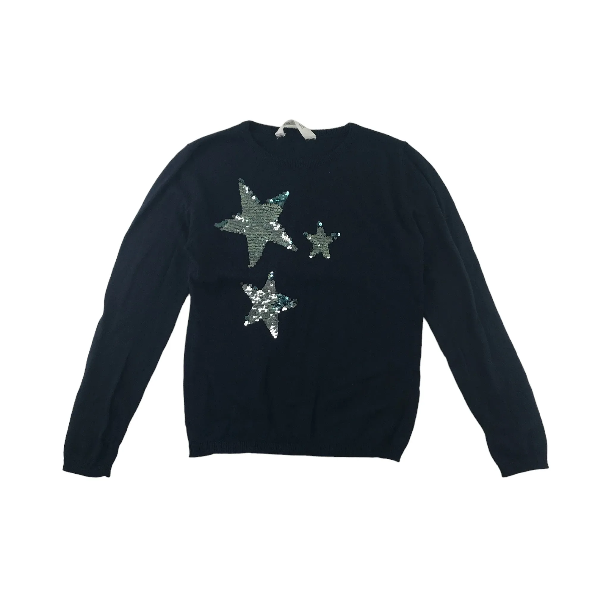 H&M jumper 11-12 years navy blue sequin stars cotton