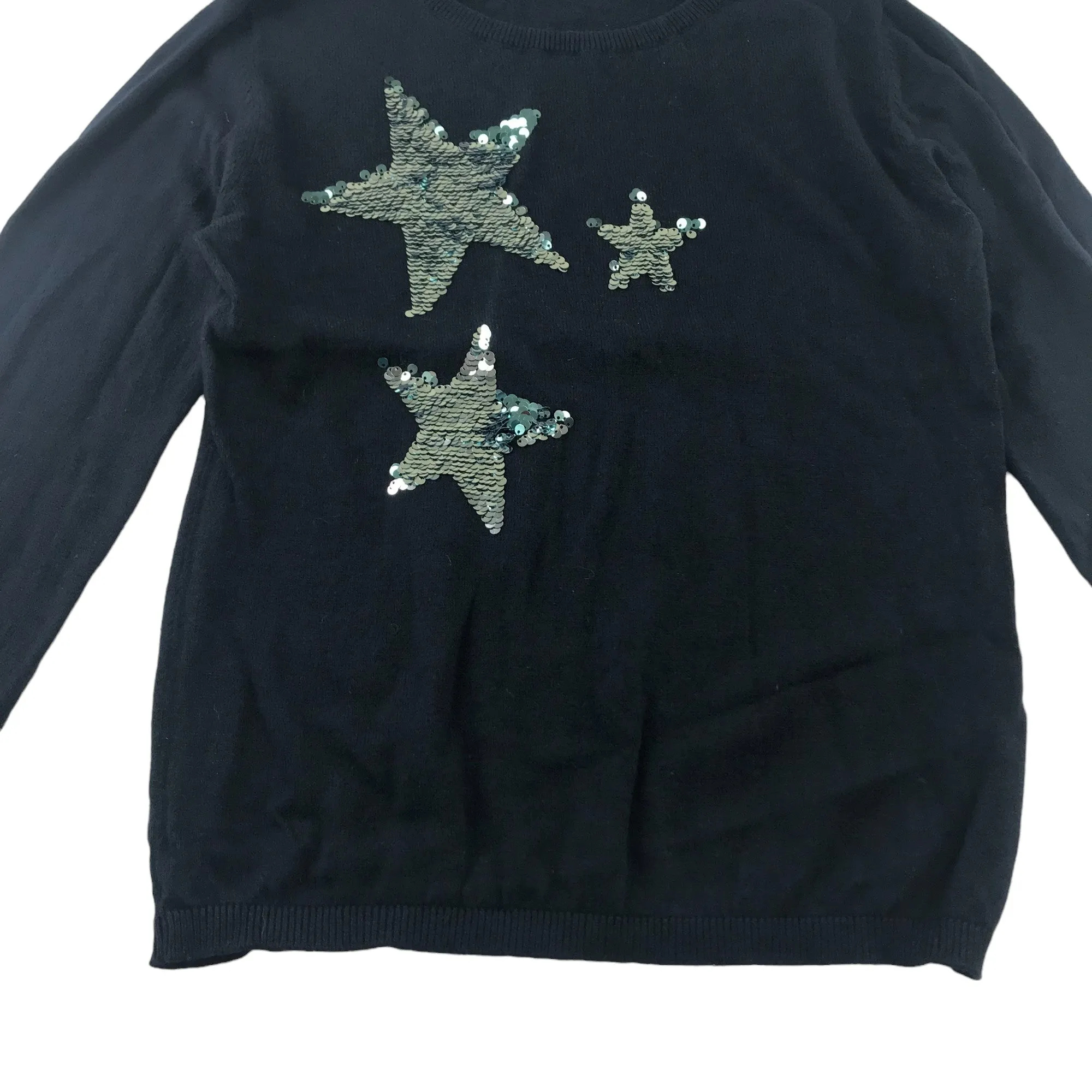 H&M jumper 11-12 years navy blue sequin stars cotton