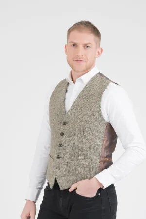 Harris Tweed Iain Waistcoat - Green Lovat Herringbone